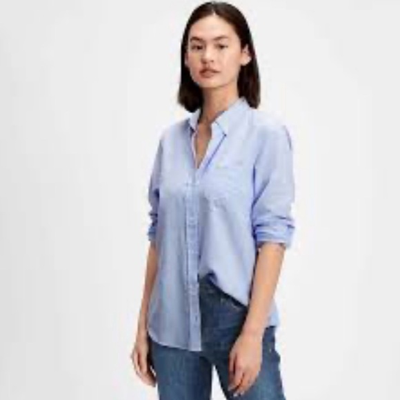 Gap Fitted Boyfriend Oxford Blue Shirt XL - Picture 2 of 8